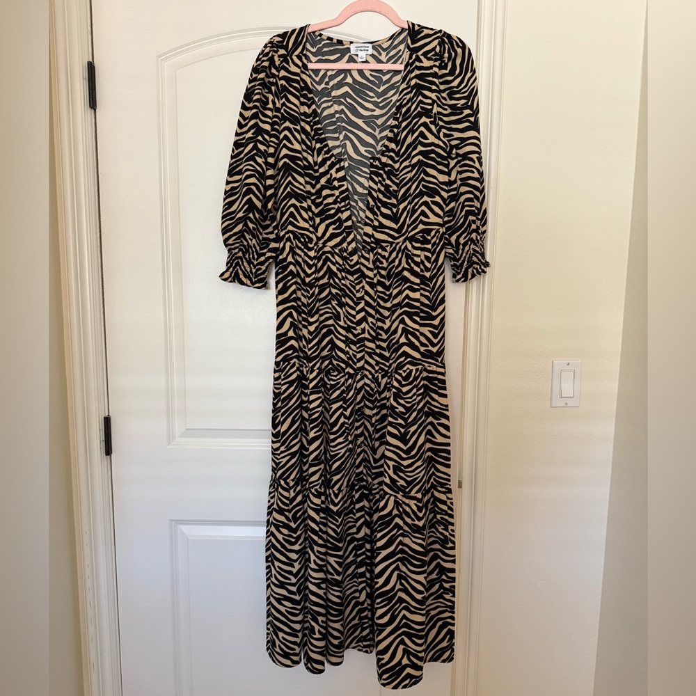 We Are Twinset The Drop Black and Brown Animal Print Long Sleeve Dress. Size S.
